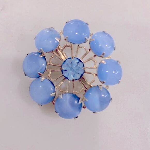 Periwinkle Blue Pearlized Starburst Jeweled Brooch - Picture 1 of 3